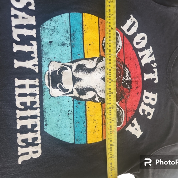 Women's Graphic Tee Don't be a Salty Heefer Sz Small Cow Print Black Colorful - Picture 4 of 5